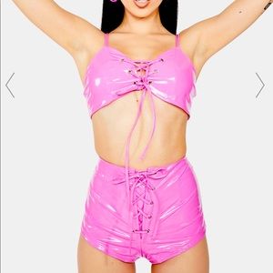 Dolls kill Bubble gum pink hot shorts set.
